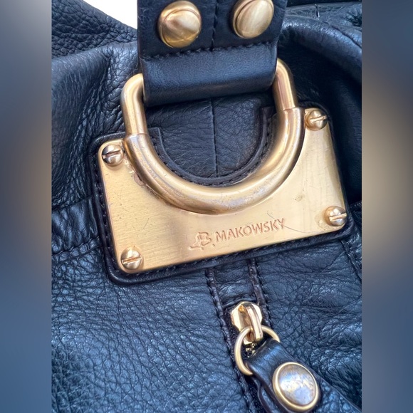 B. Makowsky Black Genuine Leather Bag with Gold Hardware. - Picture 8 of 14